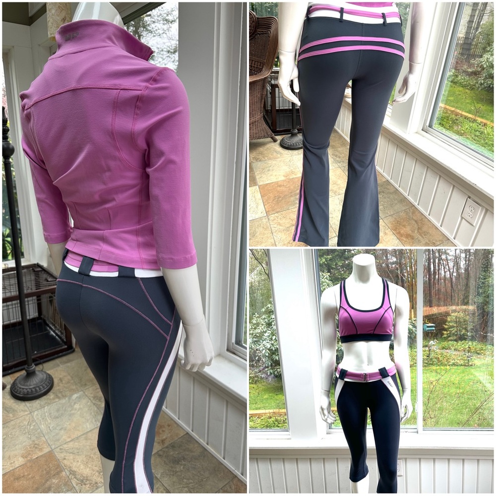 **SOLD**Bebe Sport 7pc TrackSuit (3 Pants/3 Tops/Jkt) Crocus/Concrete/White SZ S